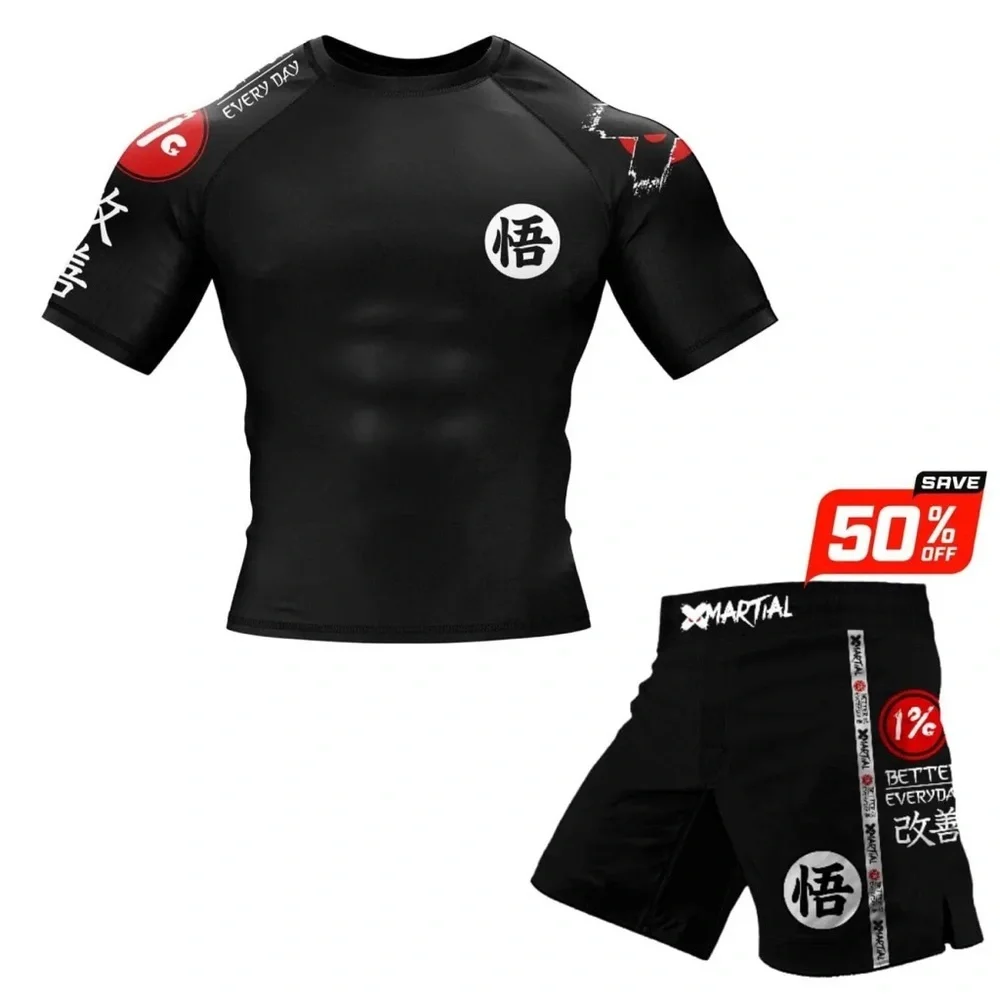 NWT‎ Martial Kanji Black Rash Guard Set L D57